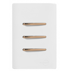 Cj Interruptor Triplo (2 Simples + 1 Paralelo ) 4x2 - Novara Branco C/ Ouro Rose